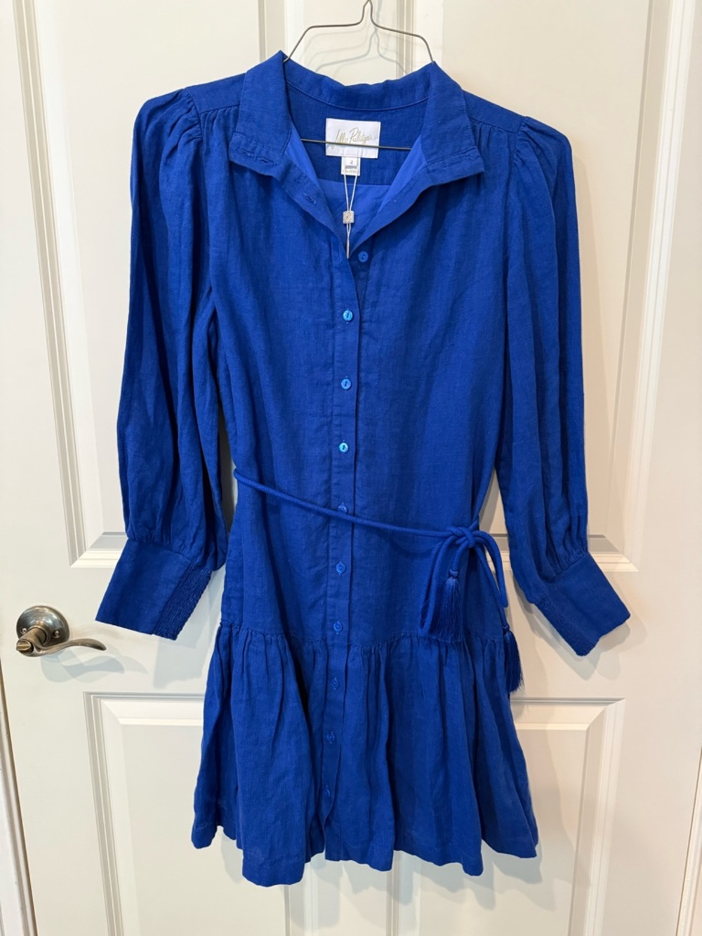 NWT Lilly Pulitzer Drena Martinique Blue Button-Front Linen Dress, size 2.
